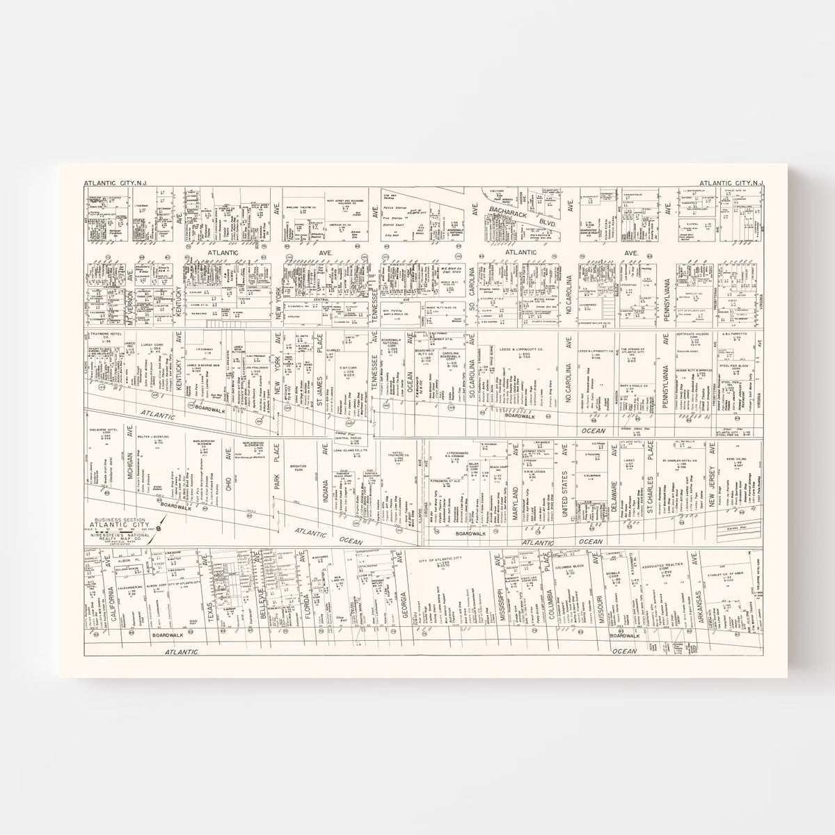 Vintage Map of Atlantic City, NJ Business Section 1947