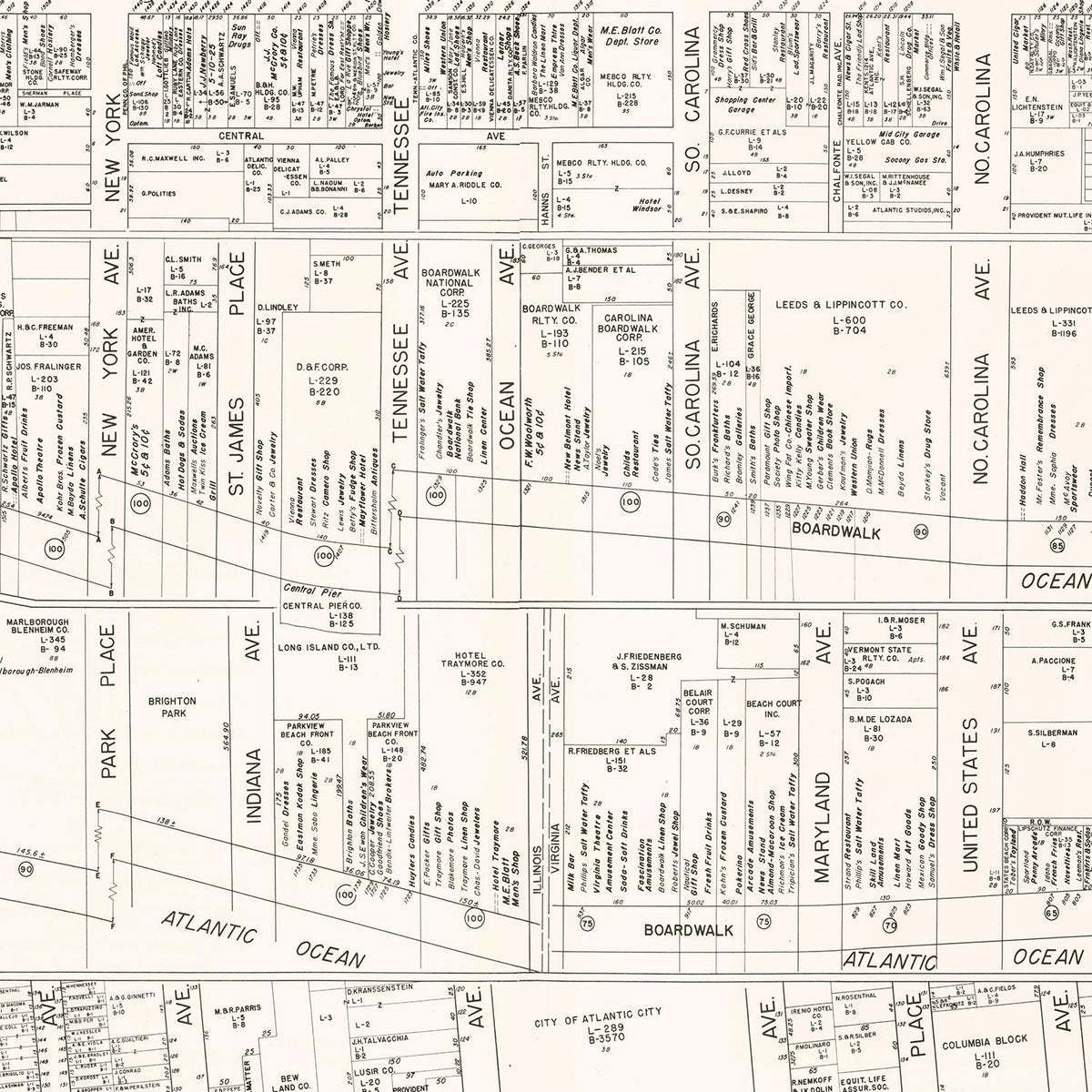 Vintage Map of Atlantic City, NJ Business Section 1947