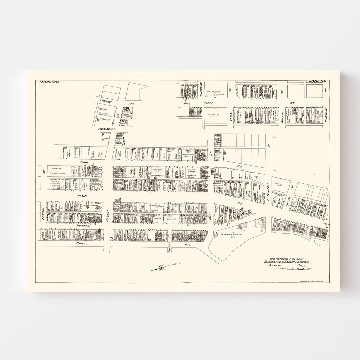 Vintage Map of Akron, OH Business Section 1929