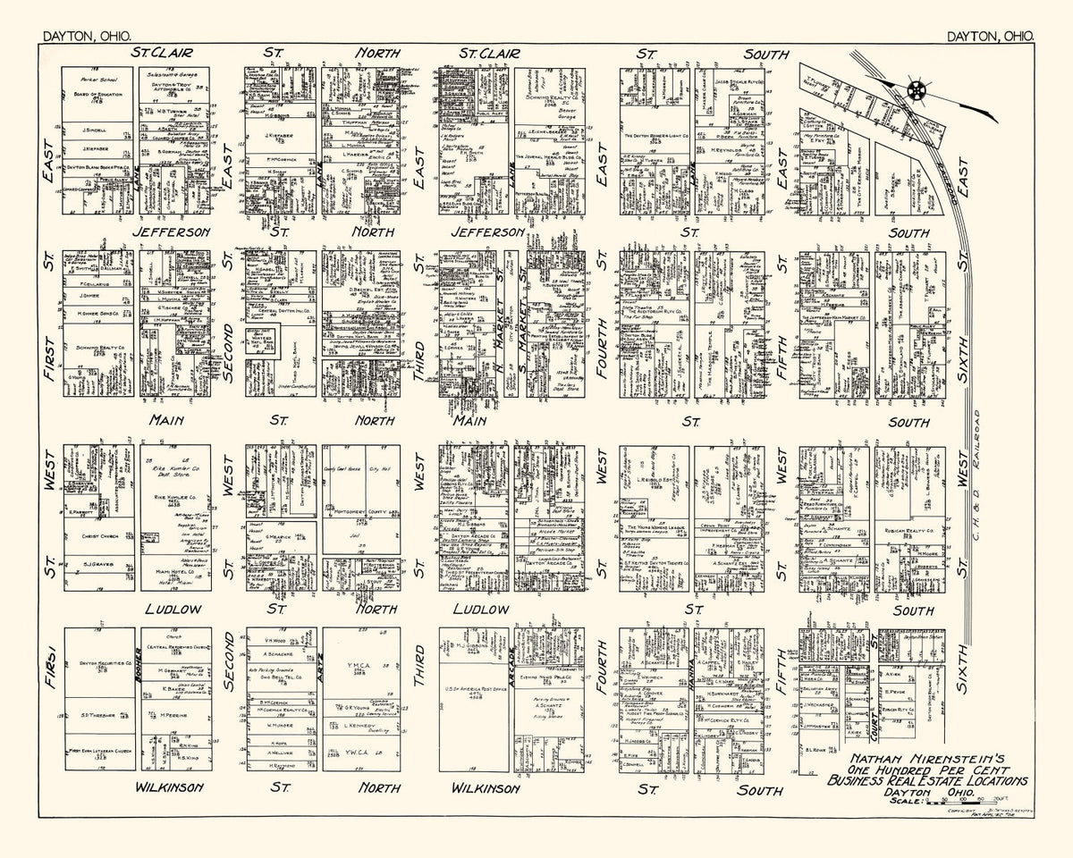 Vintage Map of Dayton, OH Business Section 1929