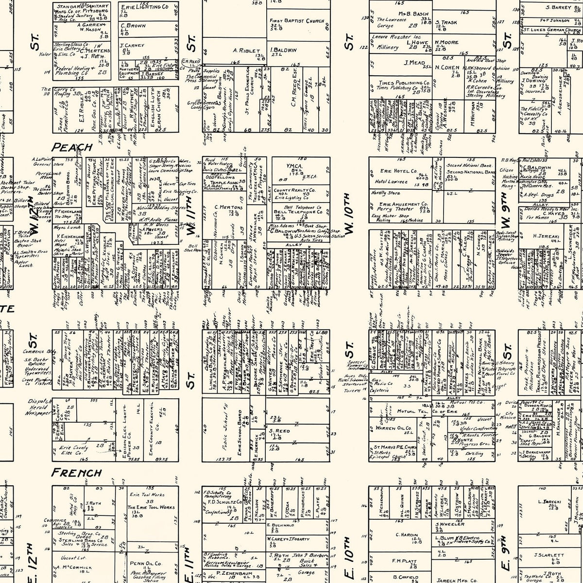 Vintage Map of Erie, PA Business Section 1929