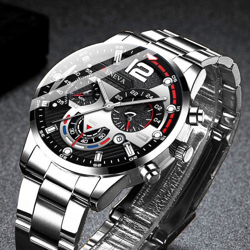 Men's Bracelet Cross Necklace And Watch Set