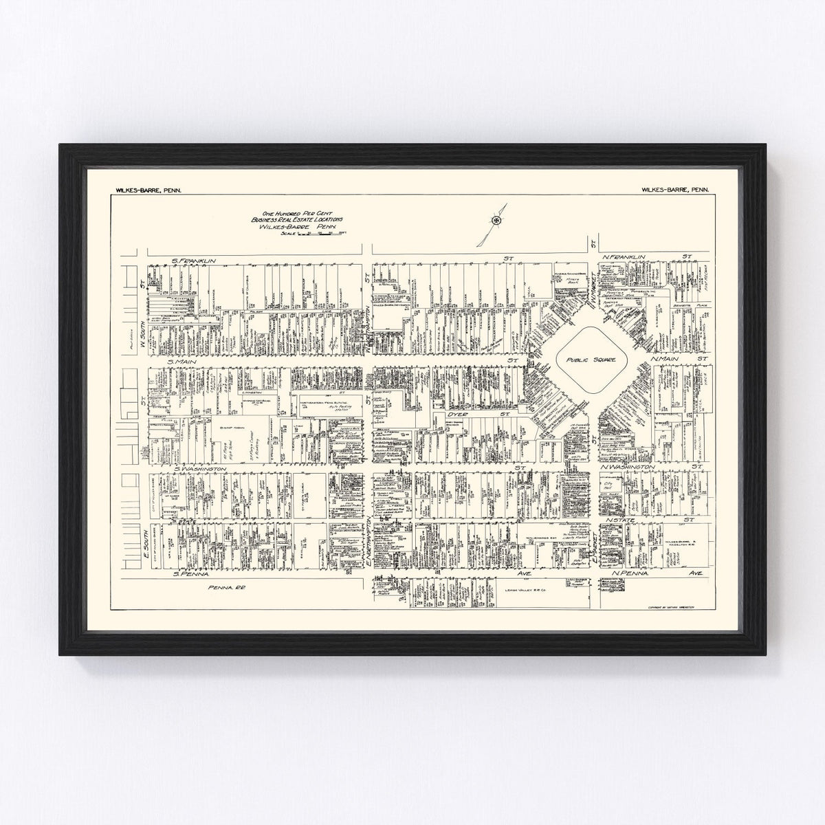 Vintage Map of Wilkes-Barre, PA Business Section 1929