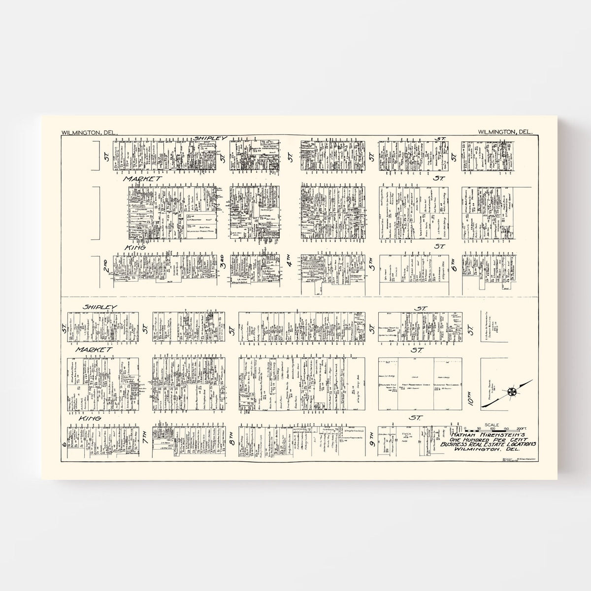 Vintage Map of Wilmington, DE Business Section 1929