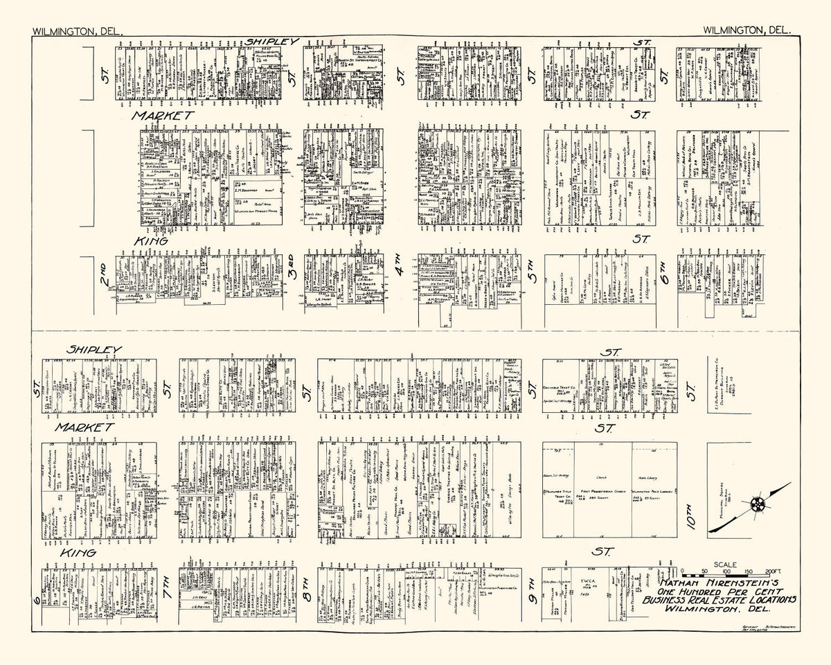 Vintage Map of Wilmington, DE Business Section 1929