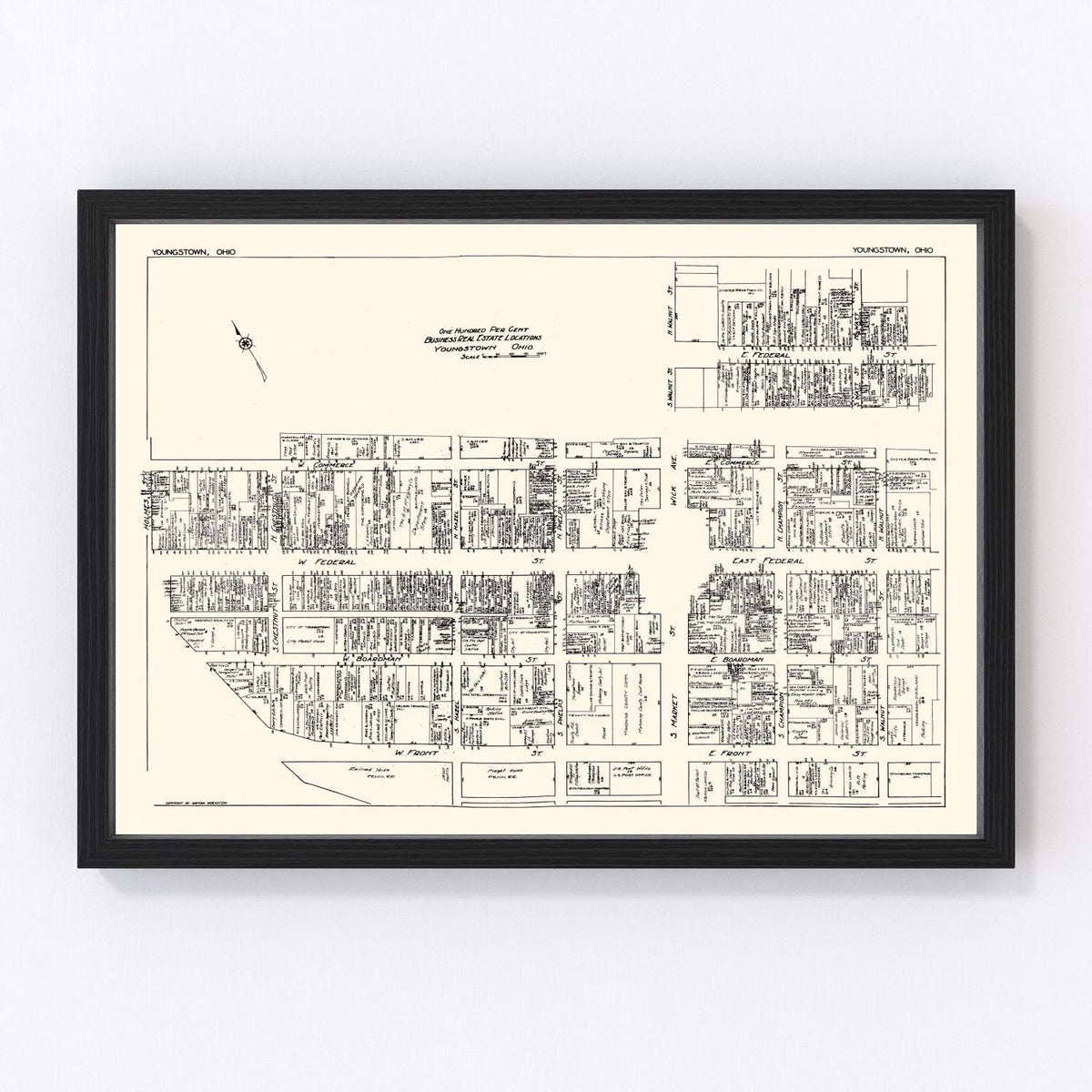 Vintage Map of Youngstown, OH Business Section 1929
