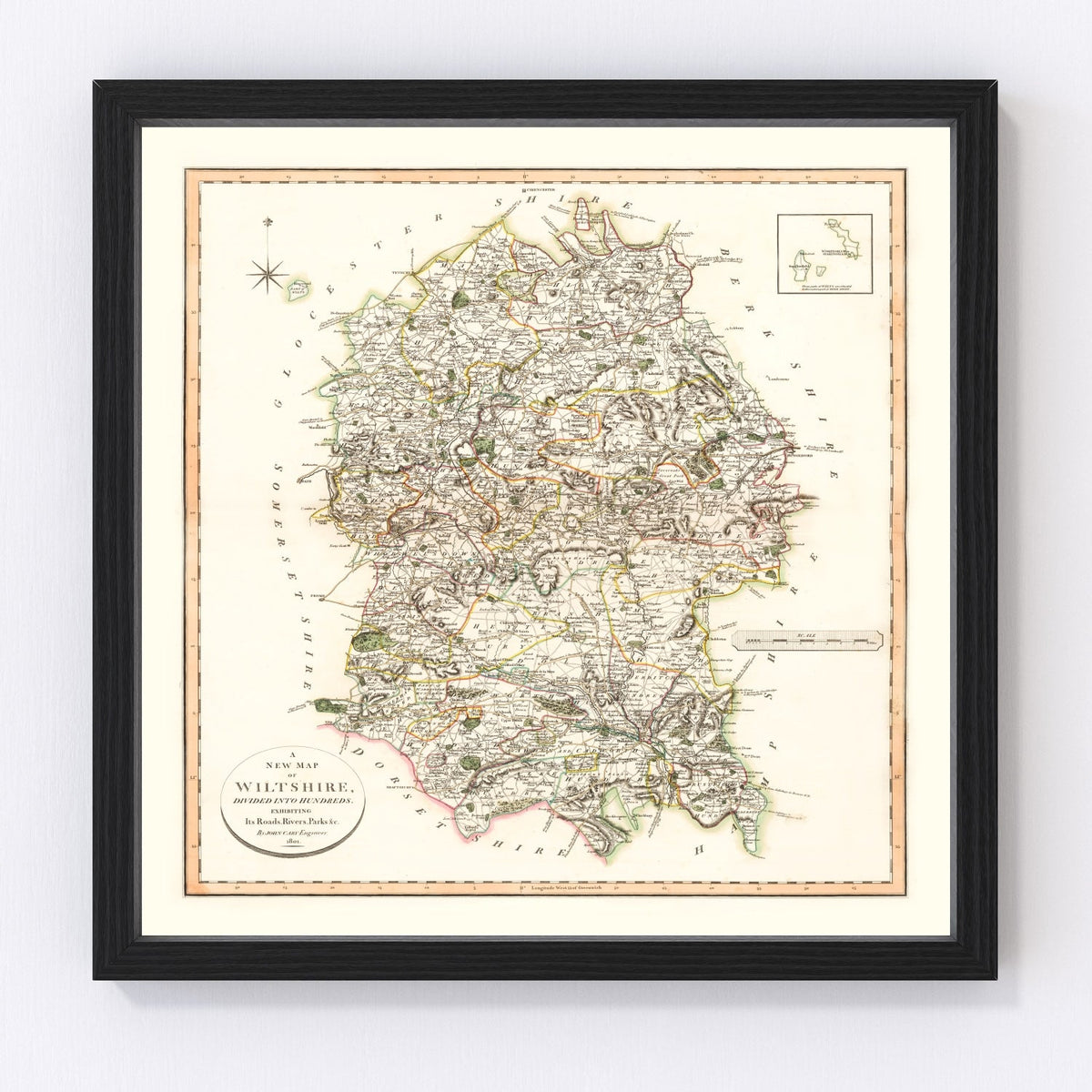 Vintage Map of Wiltshire County England, 1801