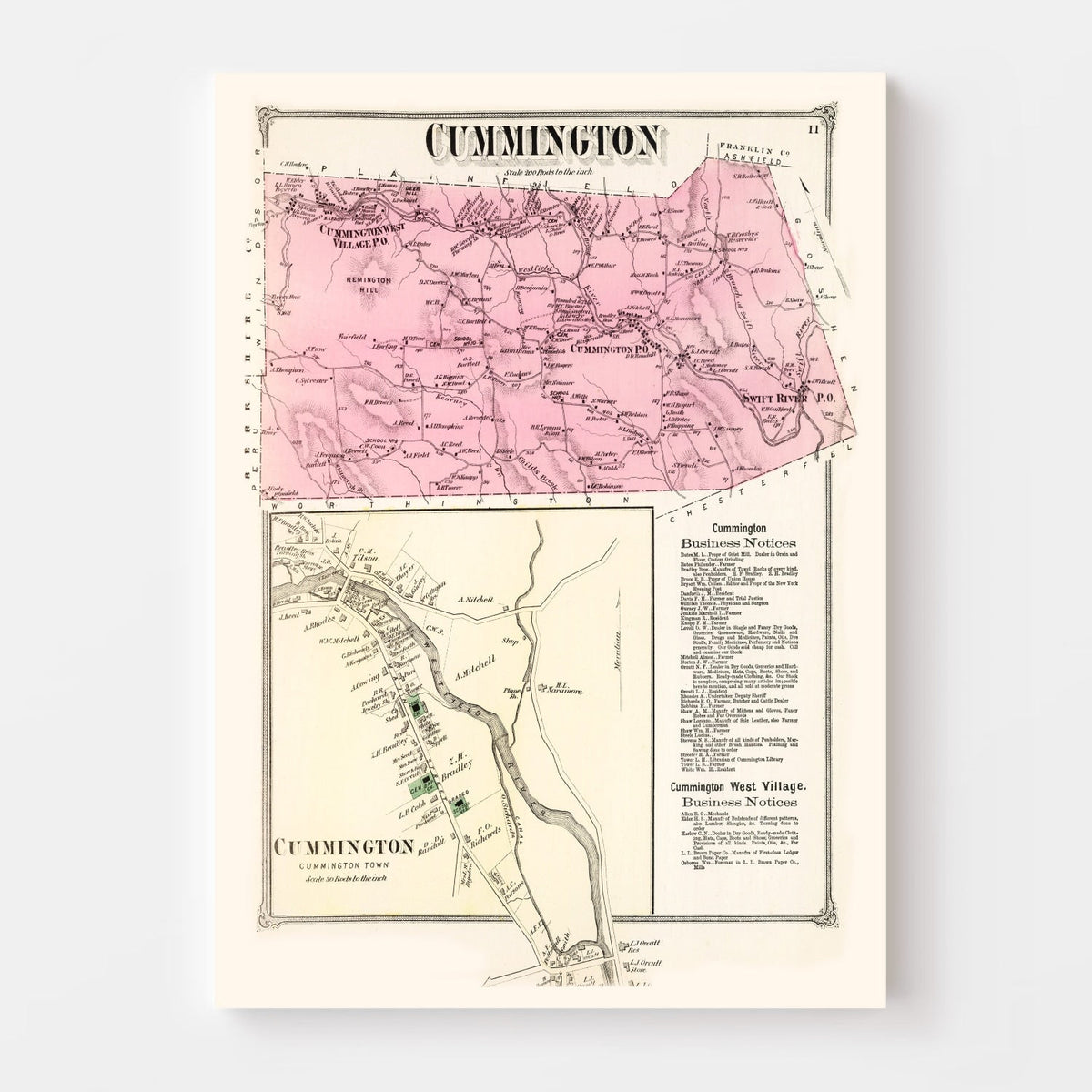 Vintage Map of Cummington, Massachusetts 1873