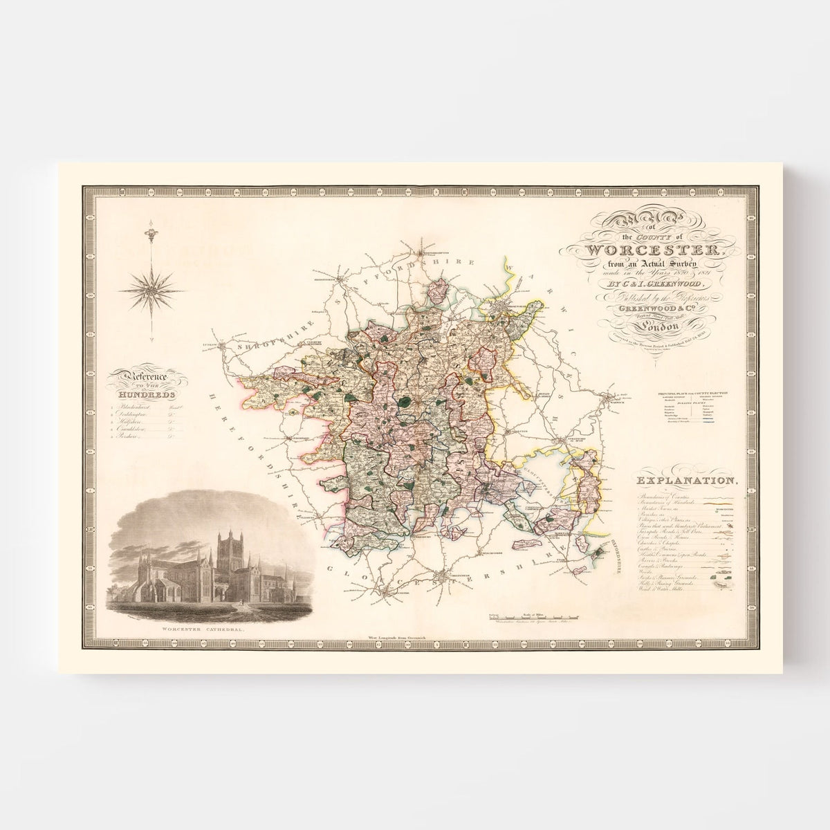 Vintage Map of Worcester England, 1830