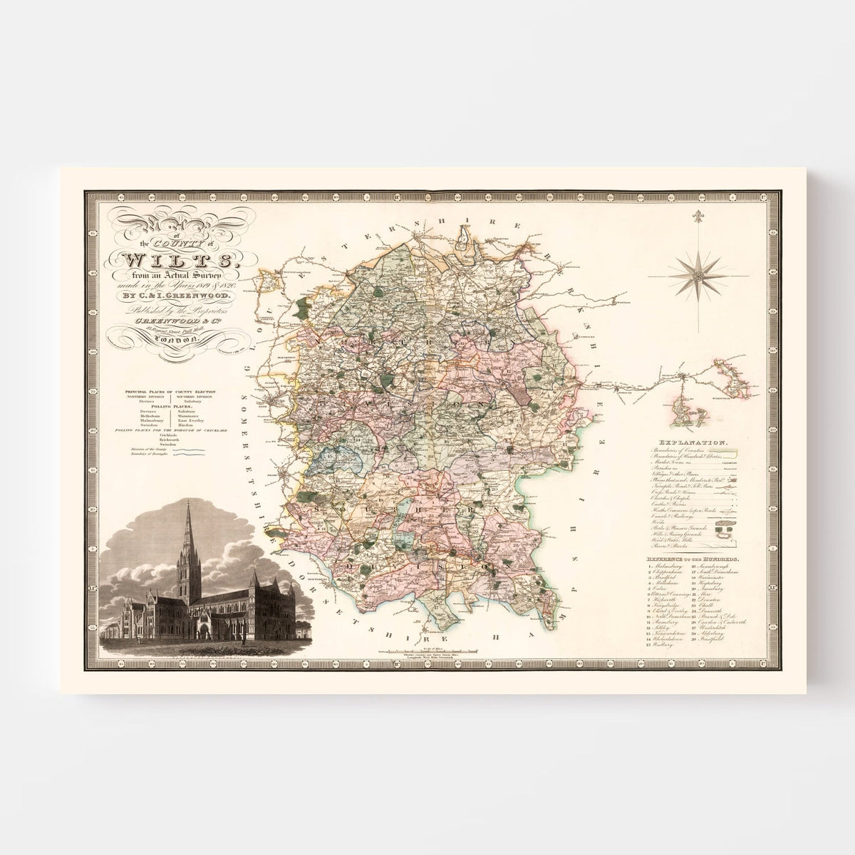 Vintage Map of Wilts England, 1829