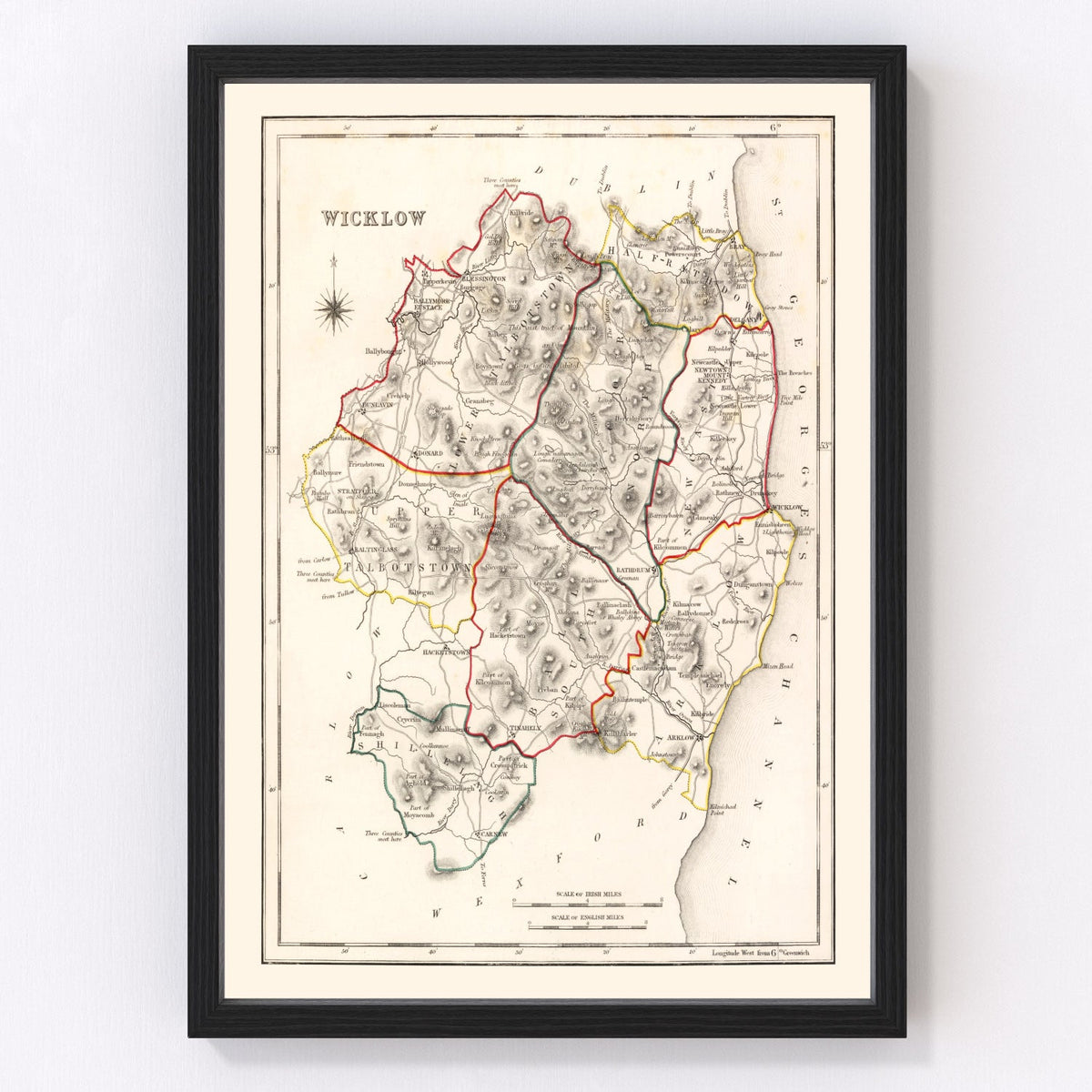 Vintage Map of Wicklow County Ireland, 1846