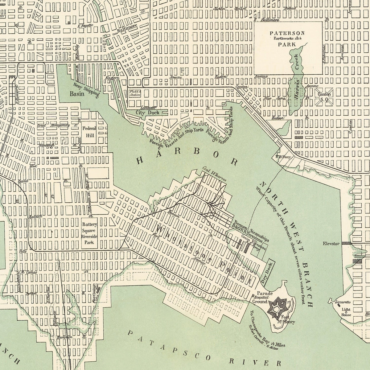 Vintage Map of Baltimore, Maryland 1886