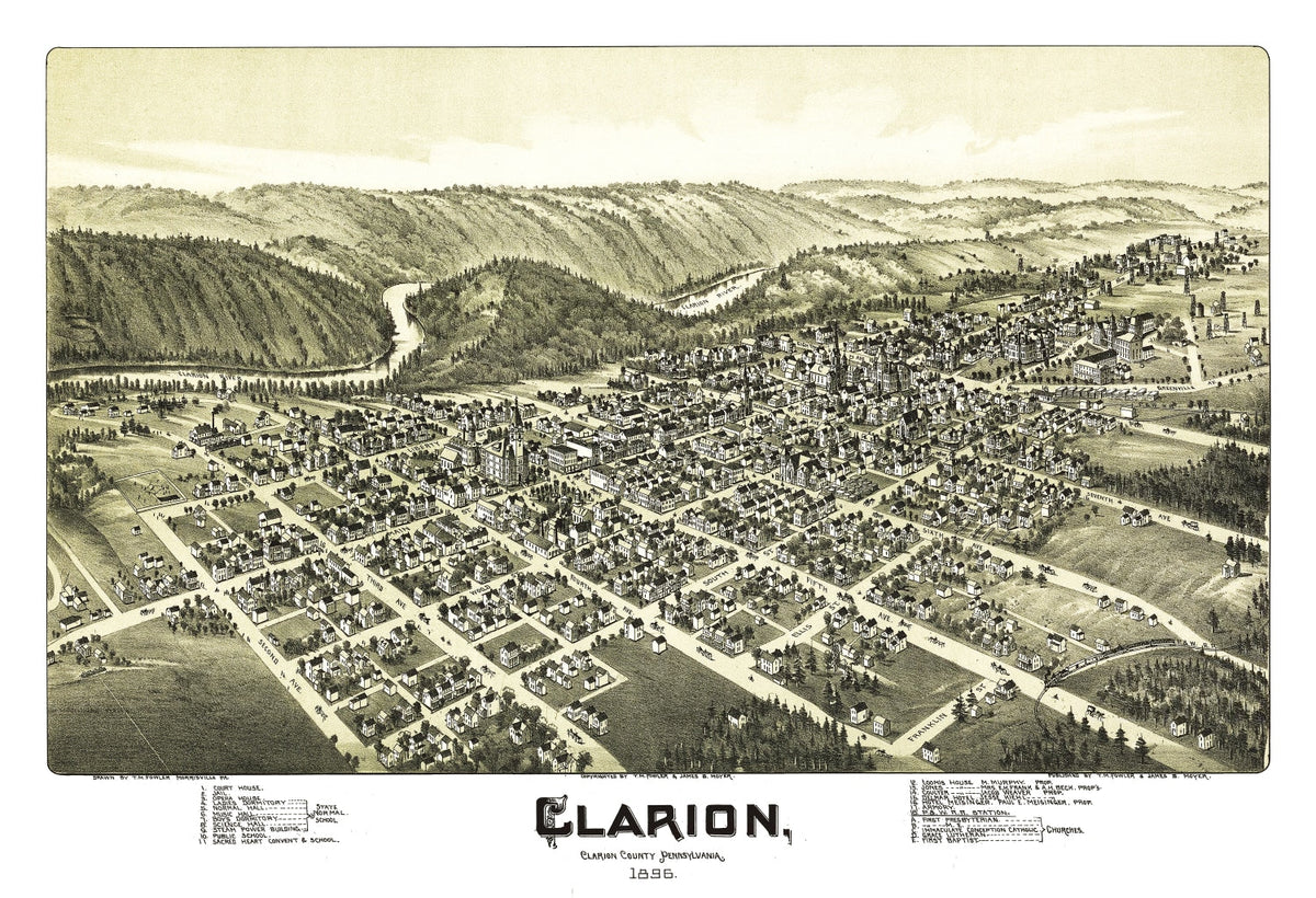Vintage Map of Clarion, Pennsylvania 1896