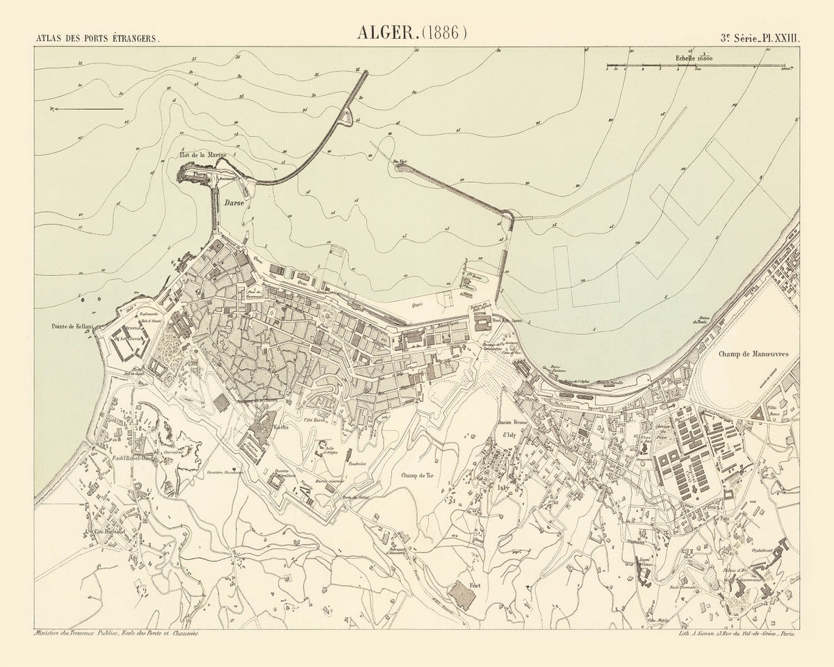 Vintage Map of Algiers, Algeria 1886