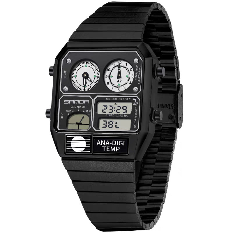 Multifunctional Retro Square Waterproof Mens Watch With Temperature Measurement