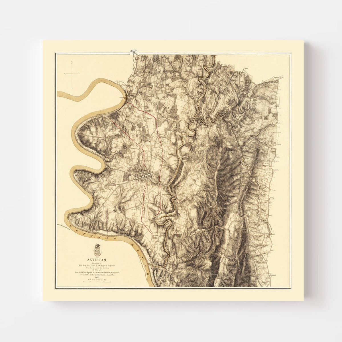 Vintage Map of the Battle of Antietam, 1869