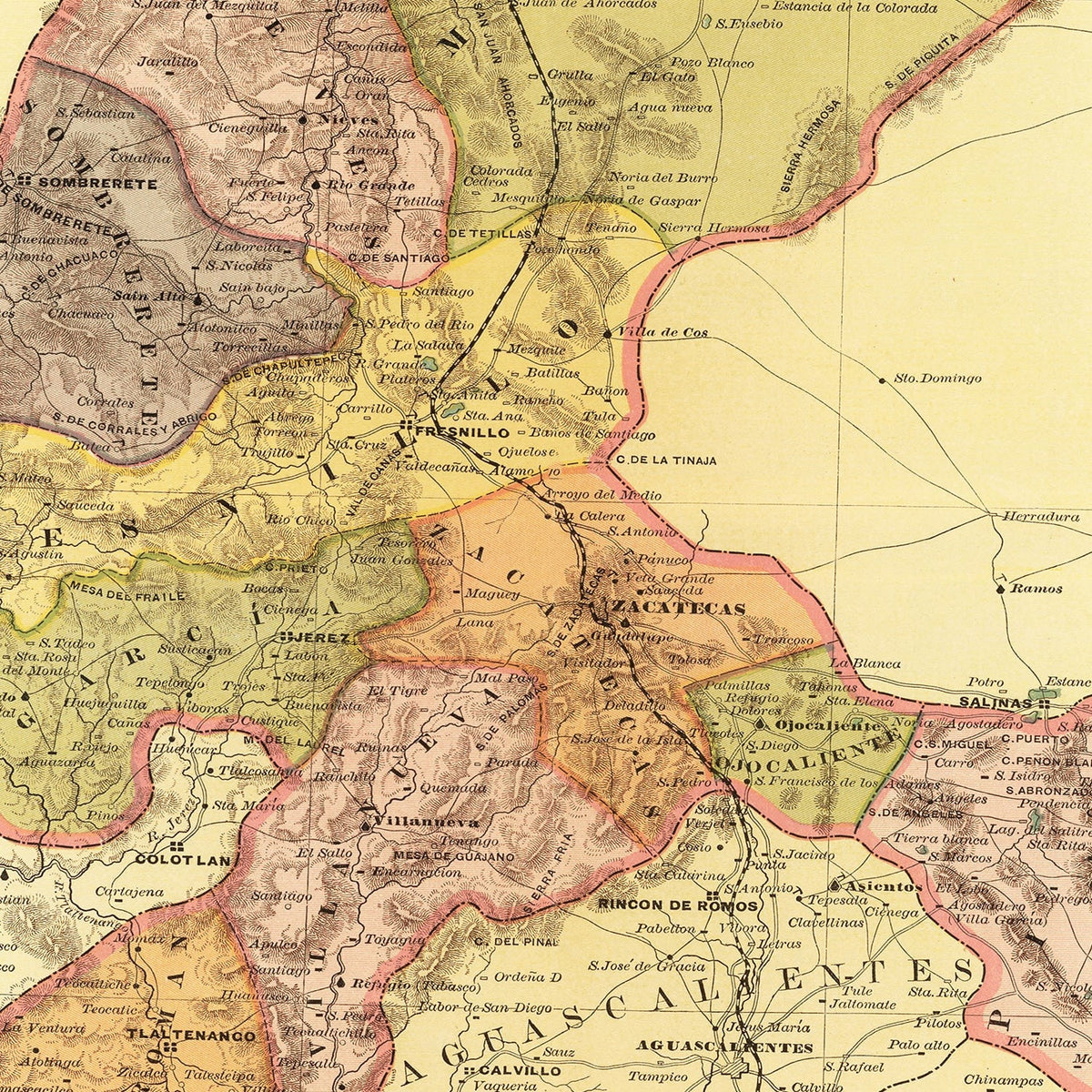Vintage Map of Zacatecas Mexico, 1886