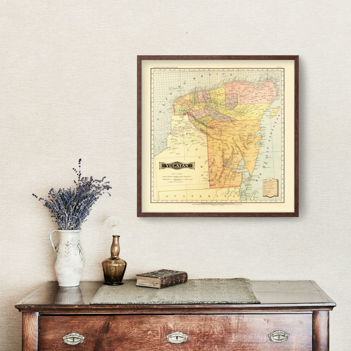 Vintage Map of Yucatan Mexico, 1886
