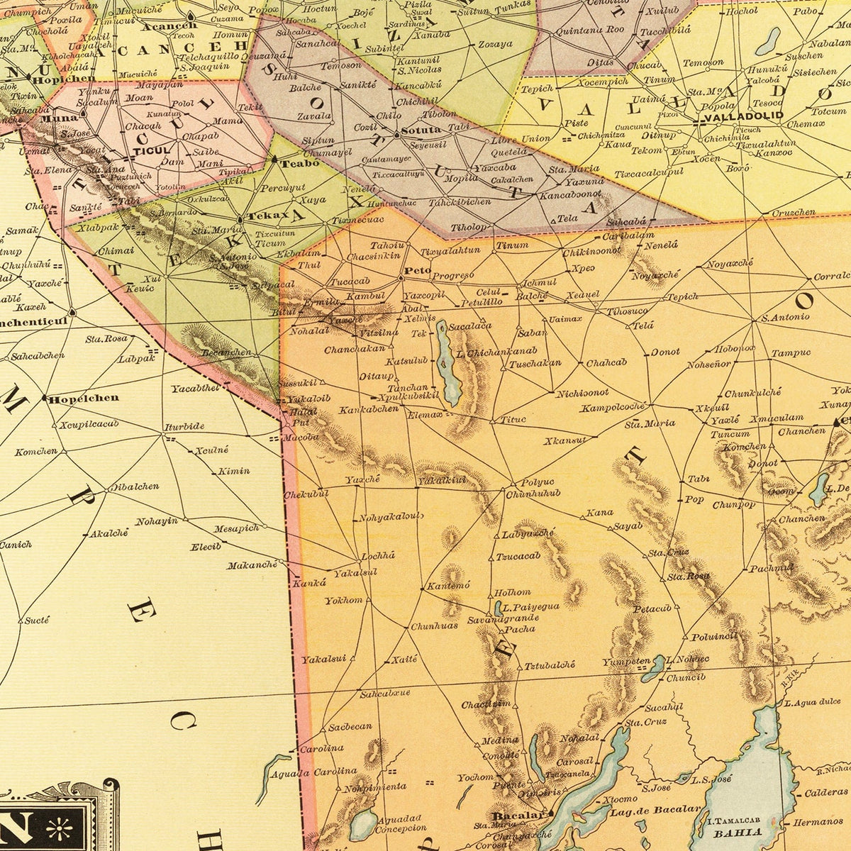 Vintage Map of Yucatan Mexico, 1886