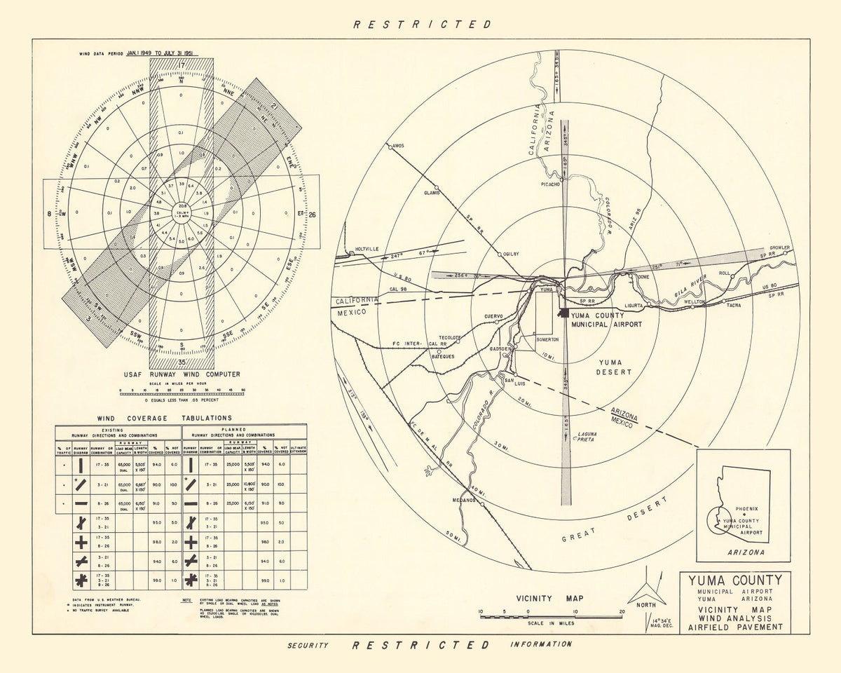 Vintage Map of the Yuma County Municipal Airport Vicinity, 1951