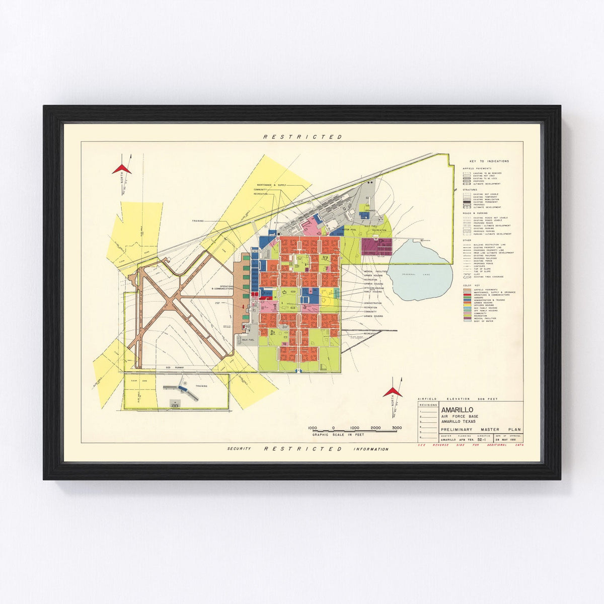 Vintage Map of Amarillo Air Force Base, 1952