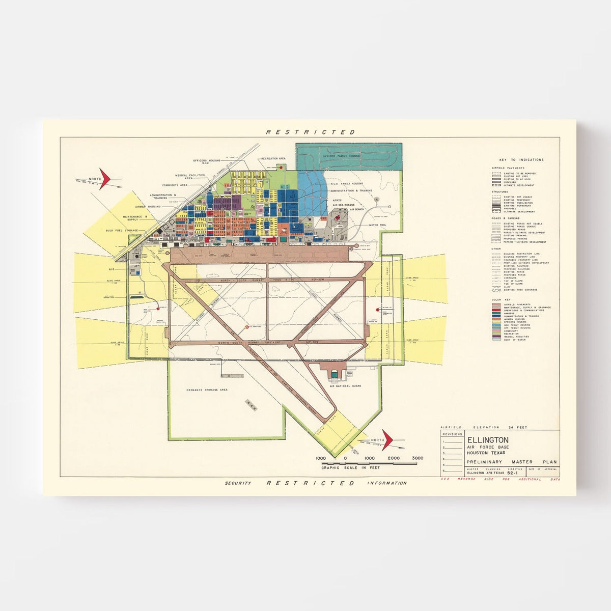 Vintage Map of Ellington Air Force Base, 1953