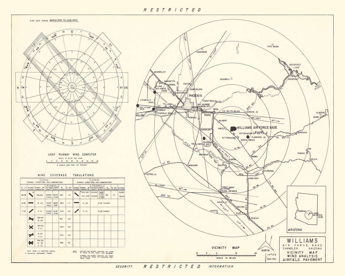 Vintage Map of the Williams Air Force Base Vicinity, 1952