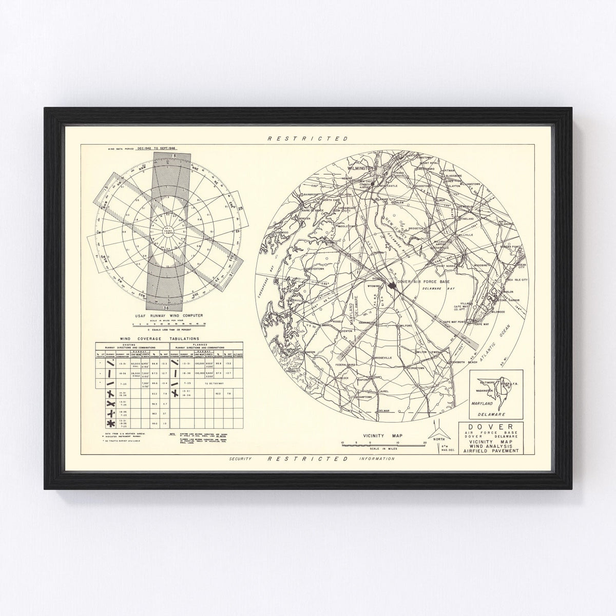Vintage Map of the Dover Air Force Base Vicinity, 1952