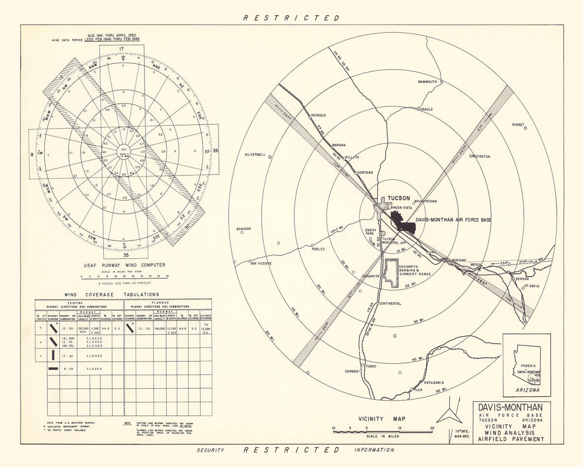 Vintage Map of the Davis-Monthan Air Force Base Vicinity, 1951