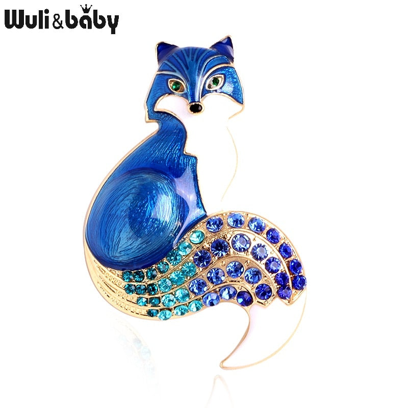 Wuli&baby Rhinestone Enamel Fox Brooches For Women Animal Party Causal Brooch Pins Gifts
