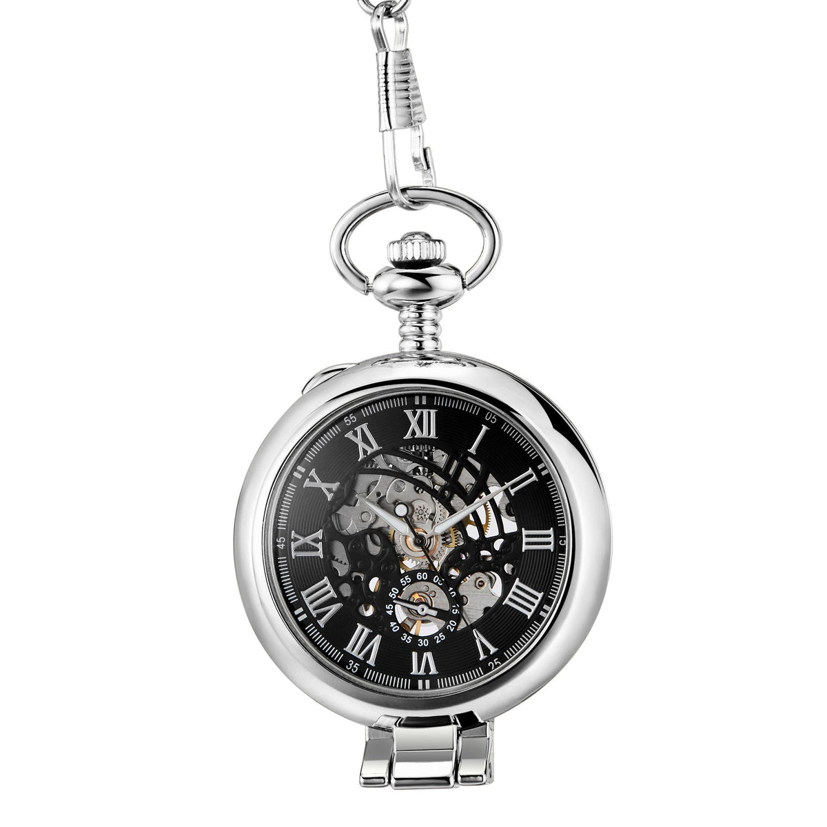 Hollowed-out Magnifying-glass Flip Mechanical Pocket Watch