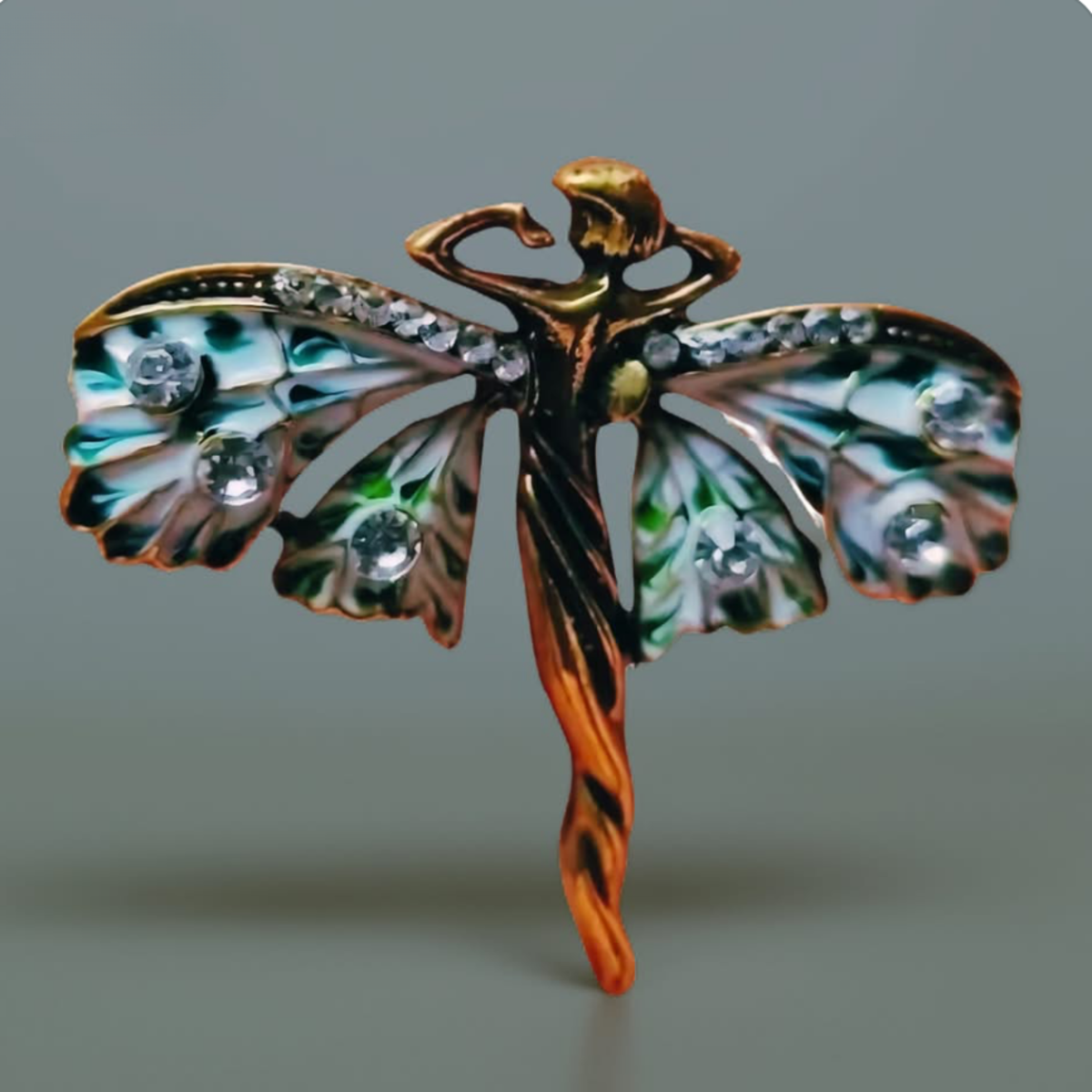 Art Nouveau Fairy Brooch | Vintage Enchanted Fairytale Pin 1.8" x 1.6"