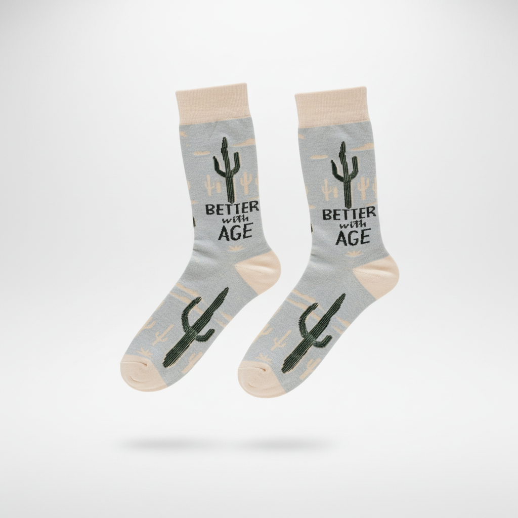 Better With Age Socks | Cactus Plants Illustration