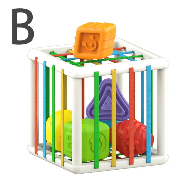Baby Montessori Geometric Shape Blocks Toys Cube Box Color Perception Educational Game Motor Skill Tactile Touch Toys For Infant
