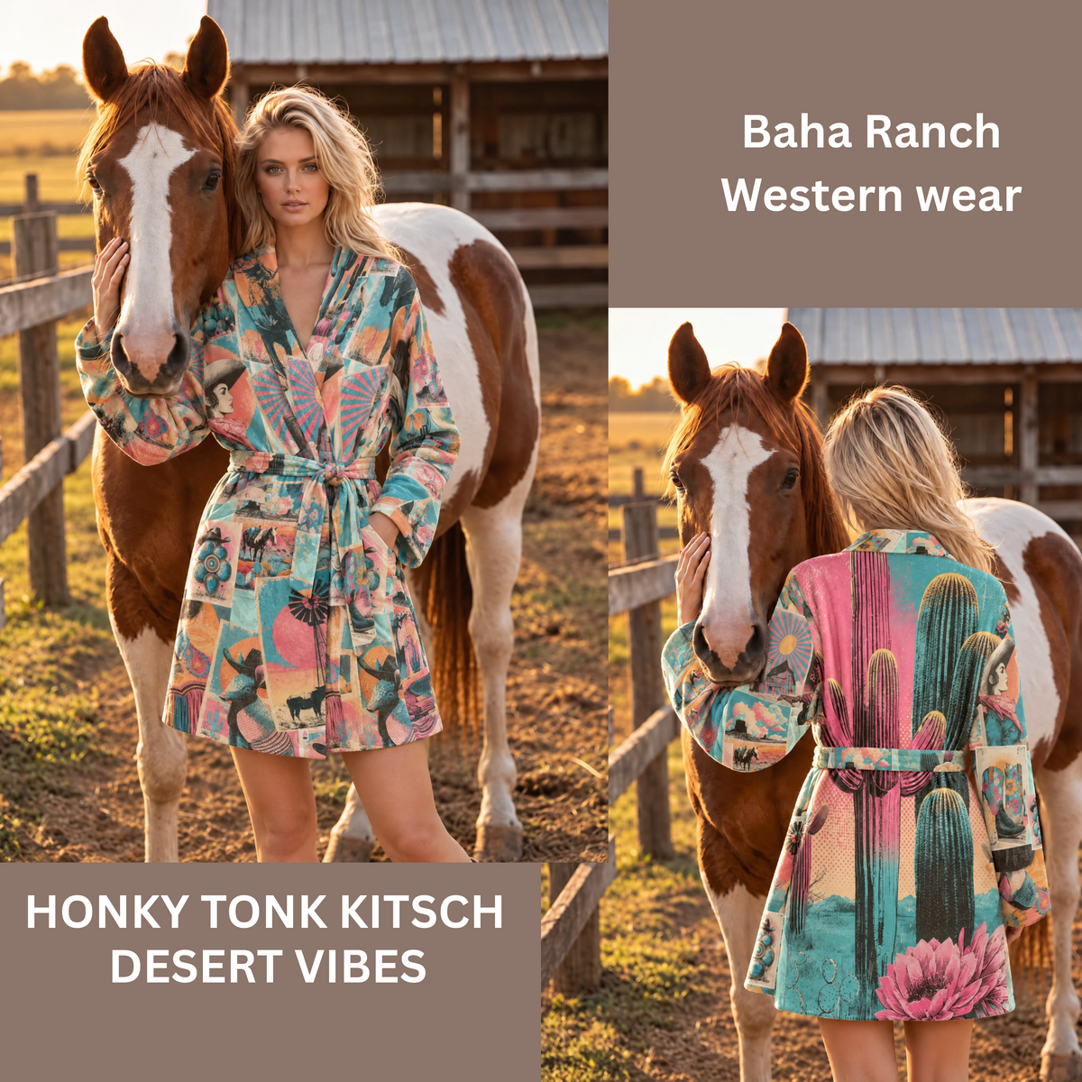 Baha Ranch Honky Tonk Kitsch Desert Vibes Minky Fleece Robe