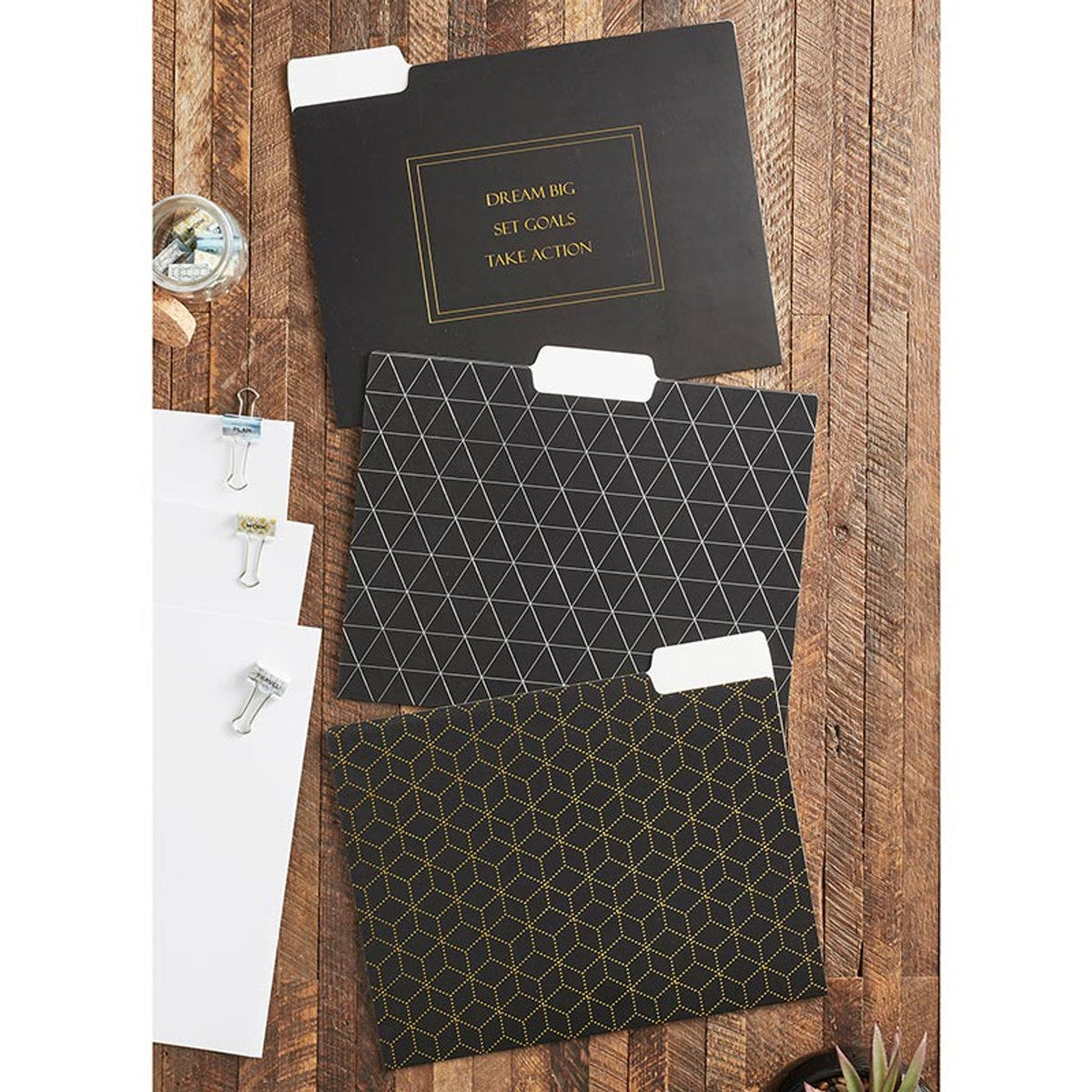 Dream Big File Folder Set in Black | 6 File Folders in Motivational Designs