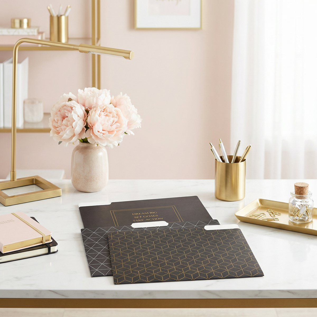 Dream Big File Folder Set in Black | 6 File Folders in Motivational Designs