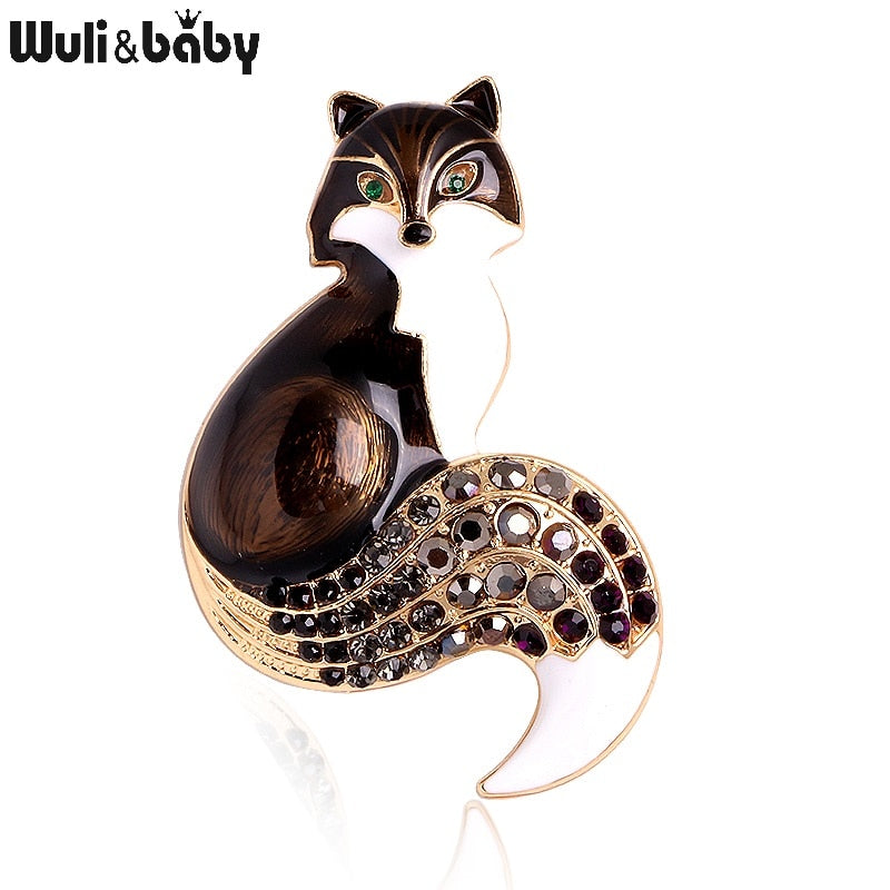 Wuli&baby Rhinestone Enamel Fox Brooches For Women Animal Party Causal Brooch Pins Gifts