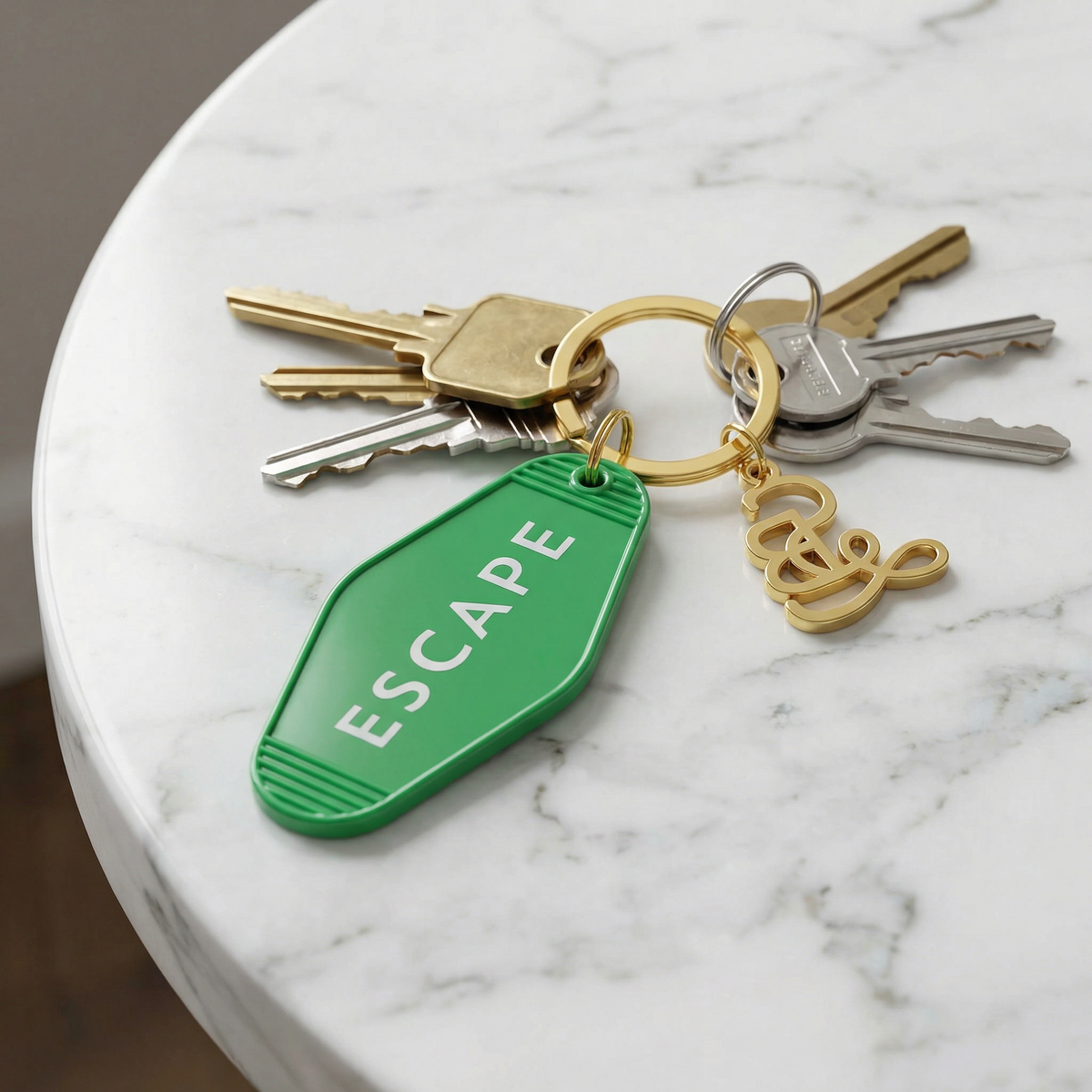 Escape Vintage Motel Style Keychain with Gold Hardware