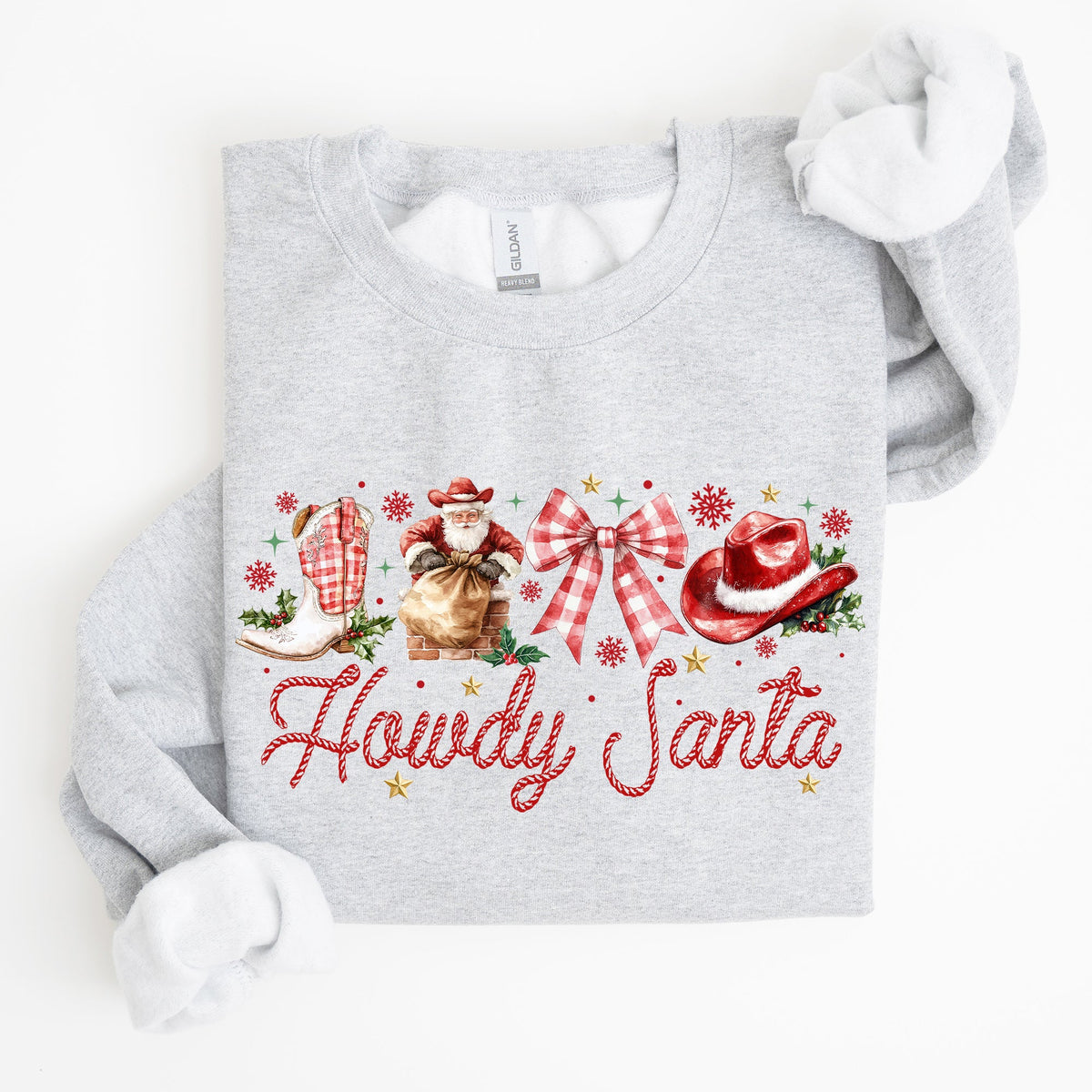 Howdy Santa Retro Country Western Cowboy Ribbon Bows Christmas Xmas Graphic Sweatshirt