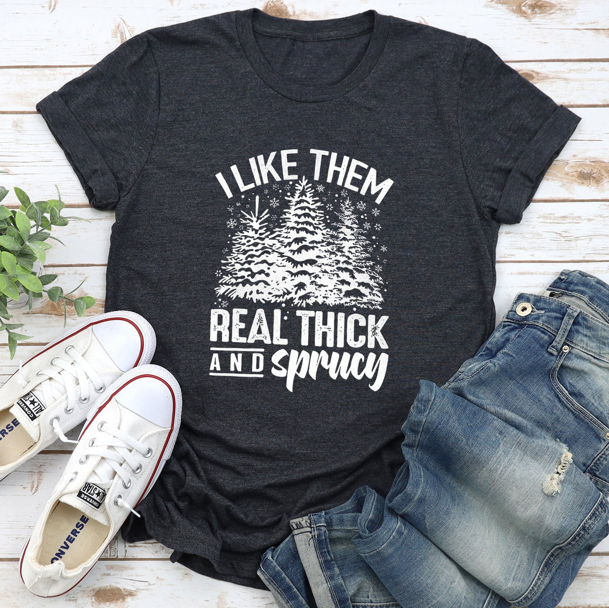 I Like Them Real Thick Christmas Retro Funny Baby Got Back Pine Tree Mix Limited Graphic Tee