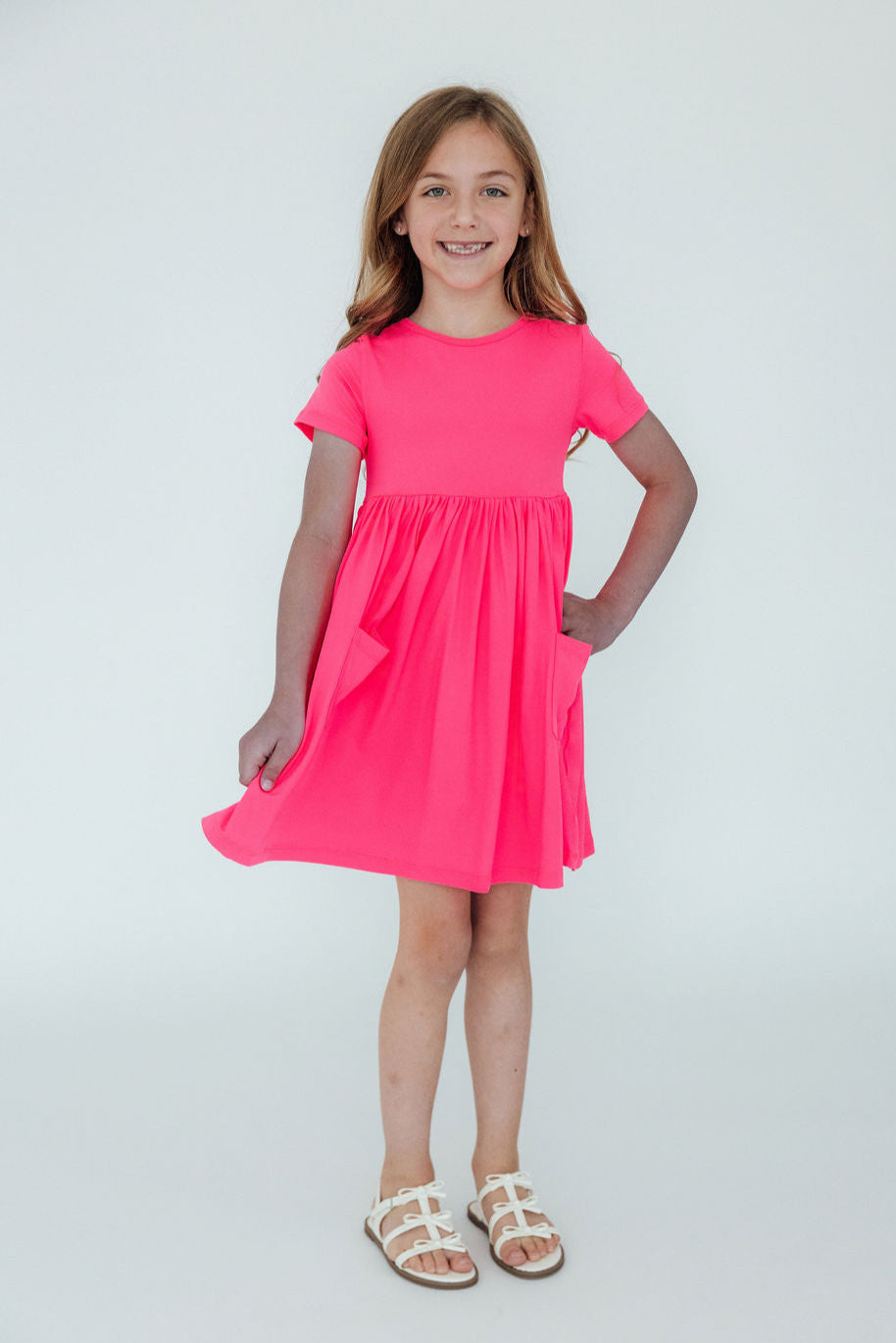 Neon Pink S/S Pocket Twirl Dress