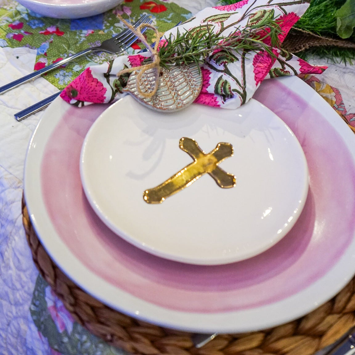 Small Ceramic Gold Leaf Cross Plate