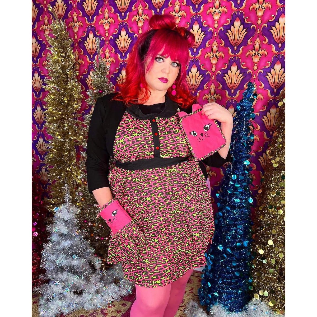Pink Leopard Apron | Cooking Baking Cotton Kitchen Tools Essentials | Gift for Her