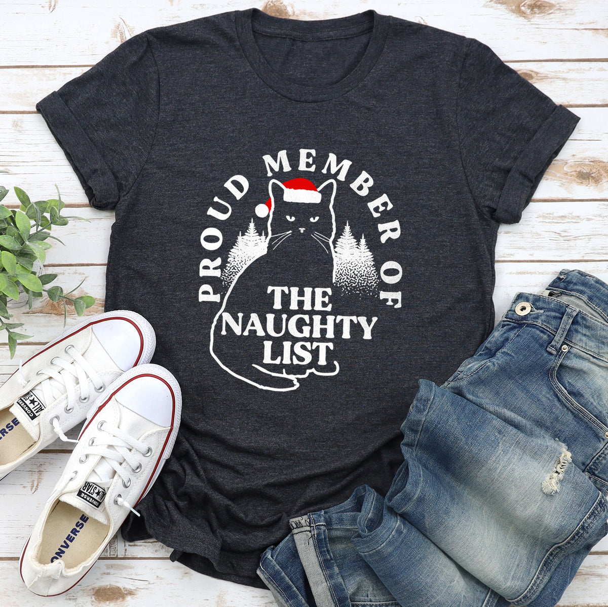 Proud Member Of The Naughty List Cat Christmas Santa Claus Edition Comfort Colors Tee