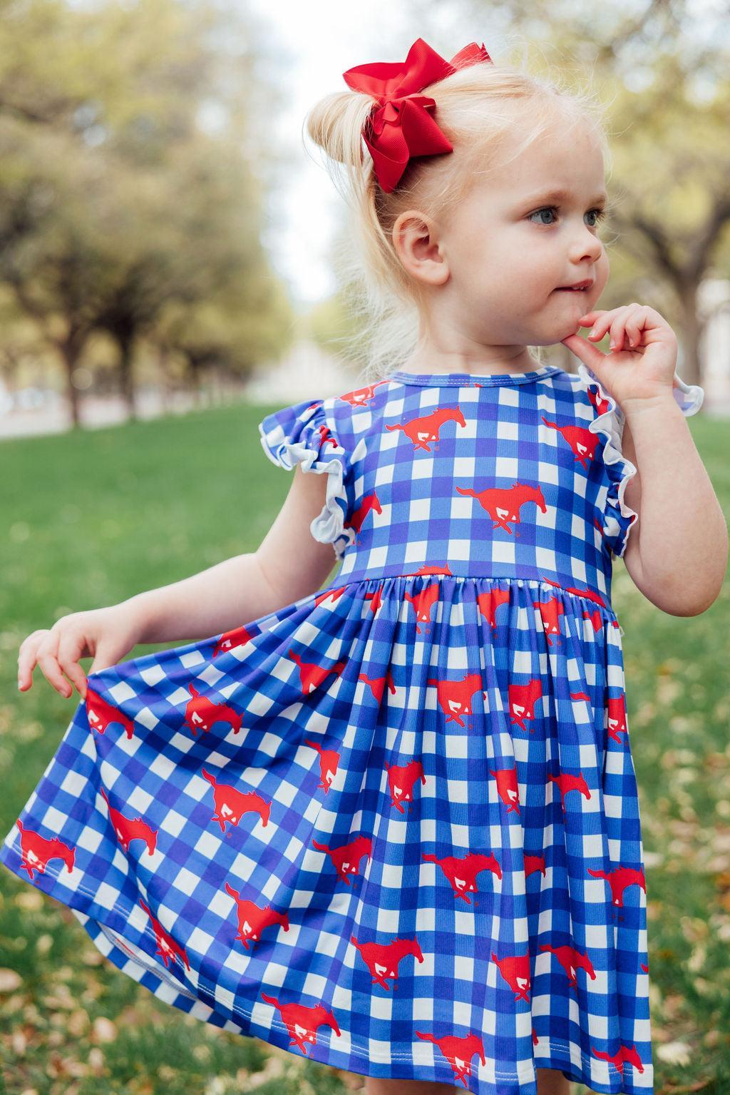 SMU Plaid Mustang Flutter Twirl Dress