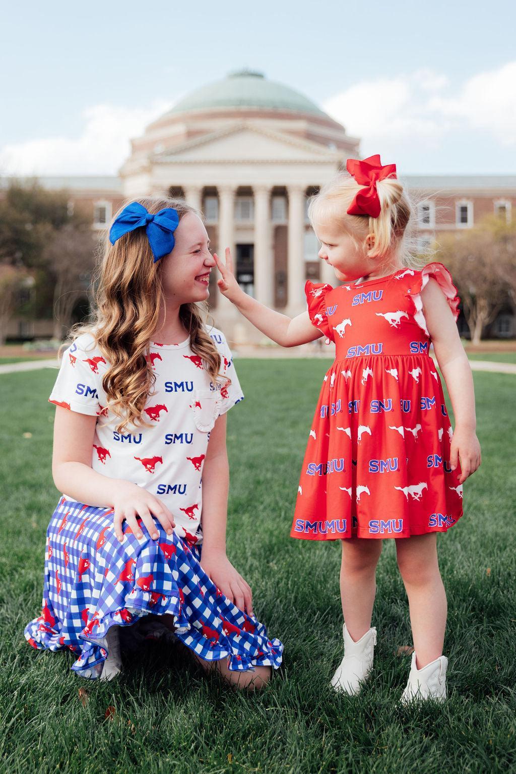 SMU Red Mustang Flutter Twirl Dress