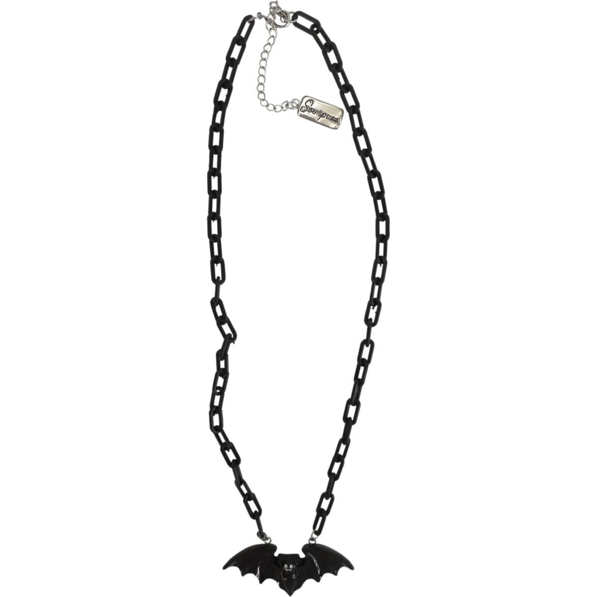 Sourpuss Smiling Vampire Bat Necklace | Chunky Chain Gothic Bat Pendant with Fang Grin