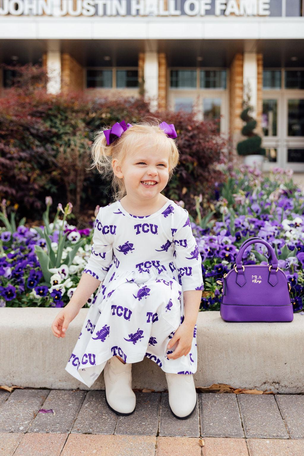 SALE TCU White Frog 3/4 Sleeve Pocket Twirl Dress