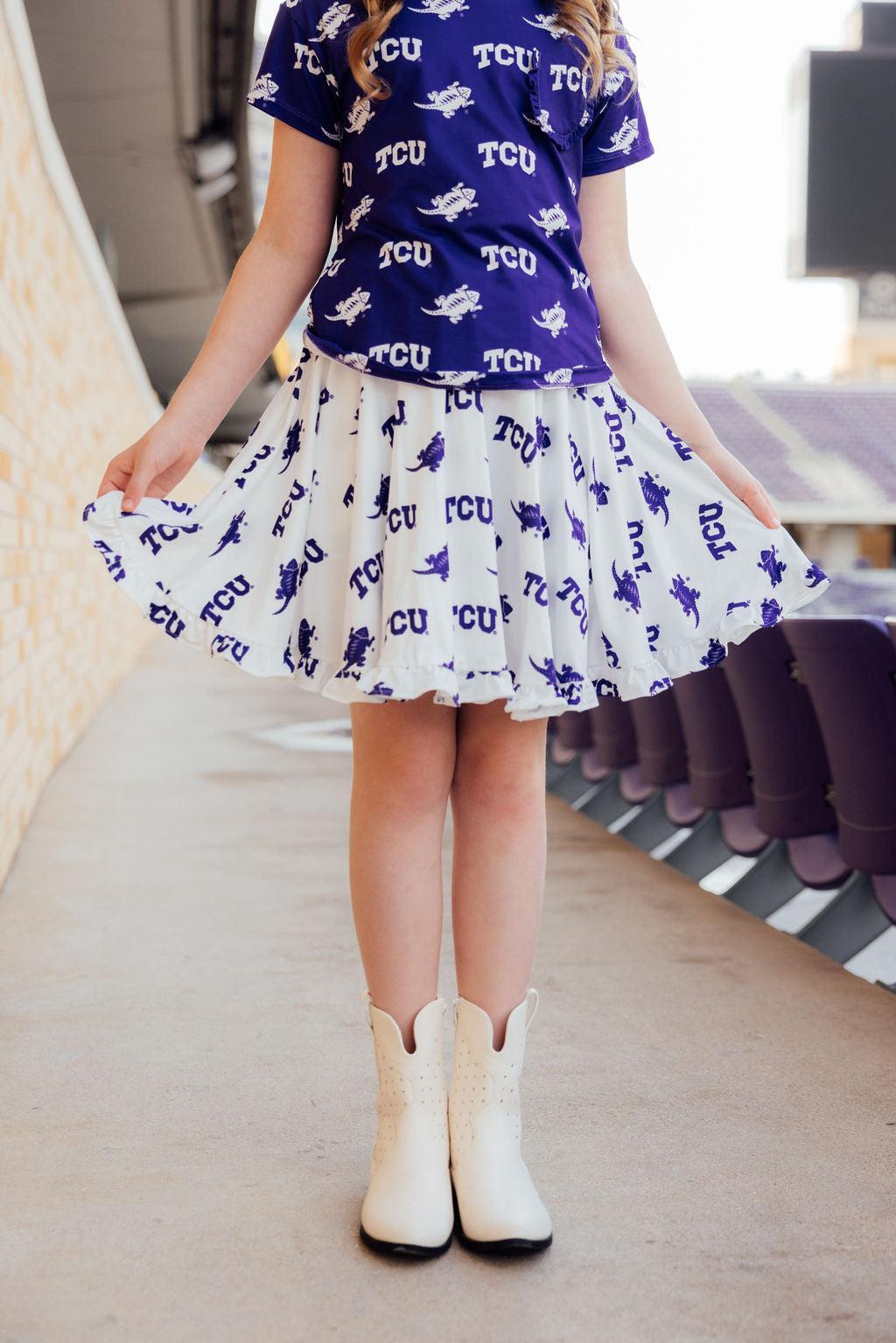 SALE TCU White Frog Ruffle Twirl Skort